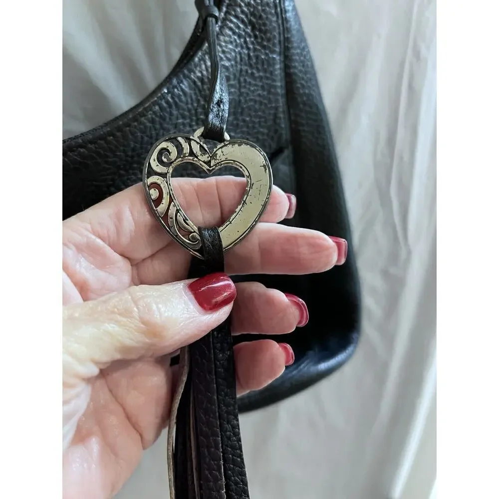 Brighton Barbados Zip Top Hobo Purse Black Pebble Leather Shoulder Bag